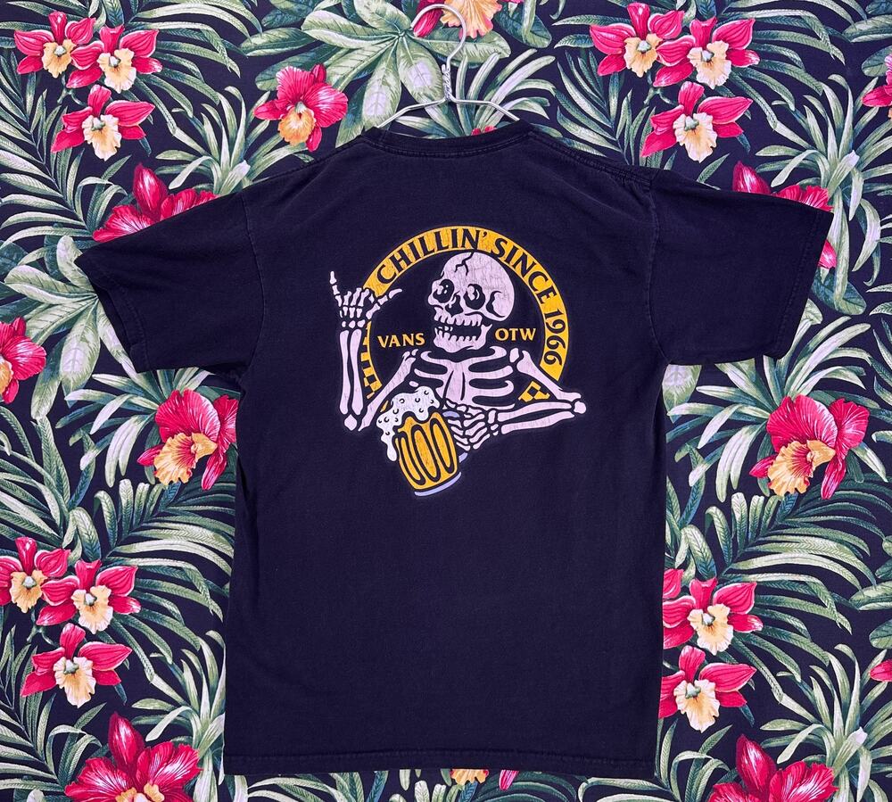 Vans OTW Chillin Since 1966 Skeleton Print Black Tshirt Sz M